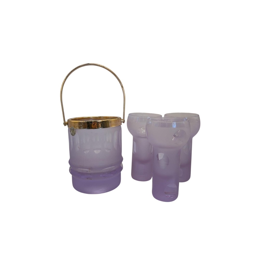 Vintage Neodymium Alexandrite Glass Ice Bucket and 3 Tumbler Set Color Changing